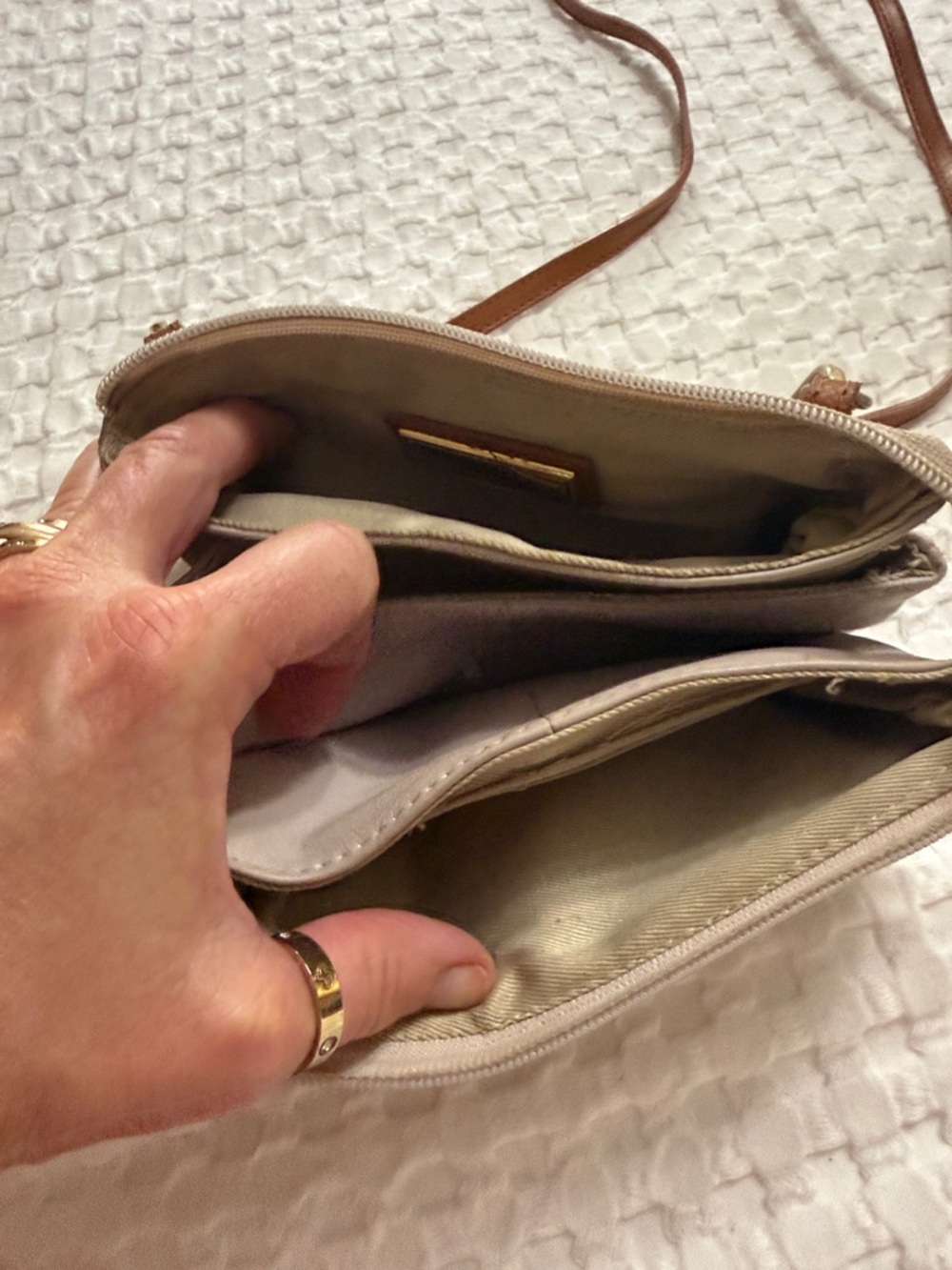 Valentina Taupe Crossbody with Brown Strap and Gold Hardware - Picture 4 of 7